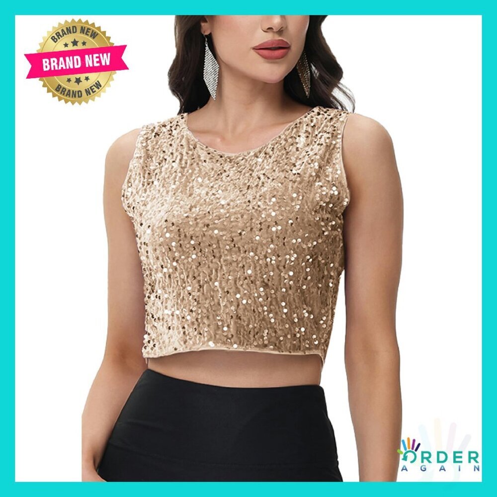 Sequin Velvet Crop Top Sleeveless Glam Party Night Out Y2k Chic